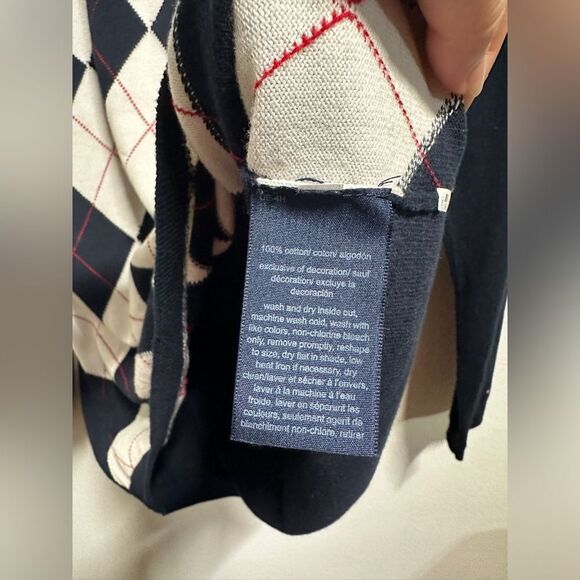 Tommy Hilfiger Argyle Grandpa cotton Sweater Navy Blue with checkered pa… - Picture 5 of 5